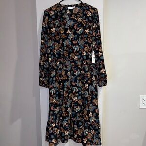 89th & Madison NWT Floral Long Sleeve Lightweight Black Dress Multiple Sizes